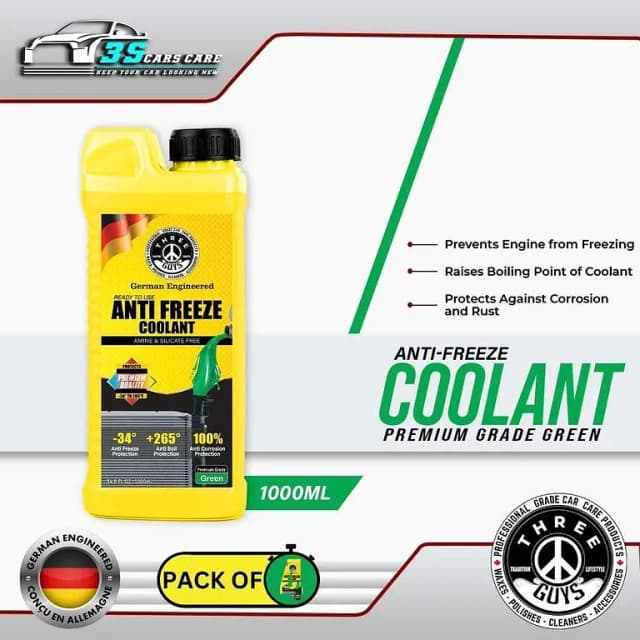THREE GUYS Green Antifreeze Coolant - Long Lasting, Ready-to-Use IAT Formula for Cars, SUVs, and Bikes - Protects Against Rust and Freezing