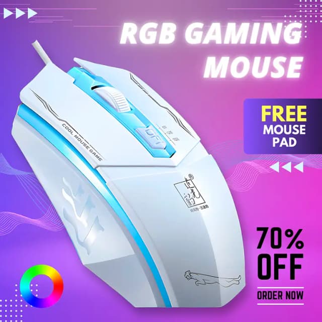 HP Wired USB Optical Gaming Mouse with 7-Color Breathing Lights and Free Mouse Pad - Ergonomic Design for Gaming and Office Use
