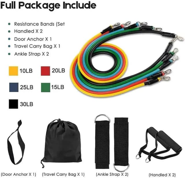 AL-MEHRAN TRADERS 11-Piece Power Resistance Band Set for Workouts - Includes Bands, Handles, Ankle Straps, Door Anchor, and Pouch