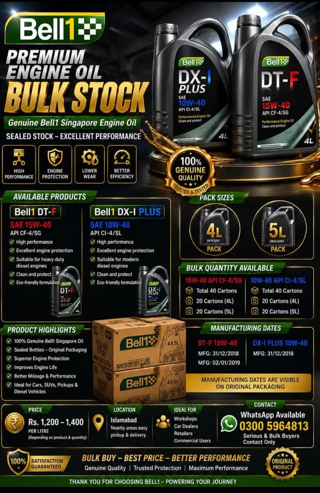 Bell1 Engine Oil — Bulk Stock Available | Islamabad