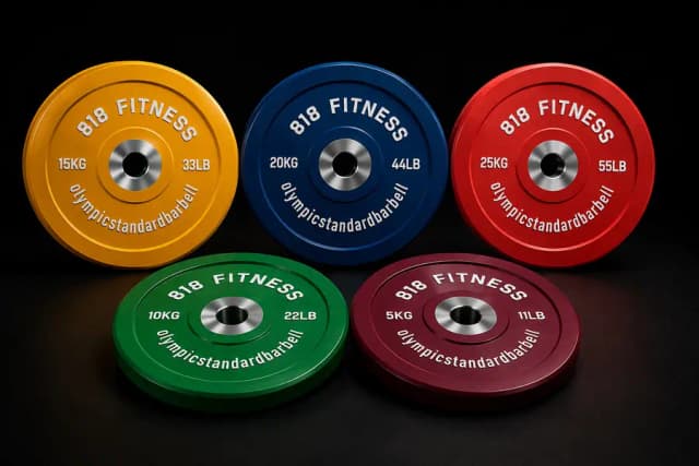 New Imported 818 Fitness Olympic Bumper Colored Plates & Barbell Bars