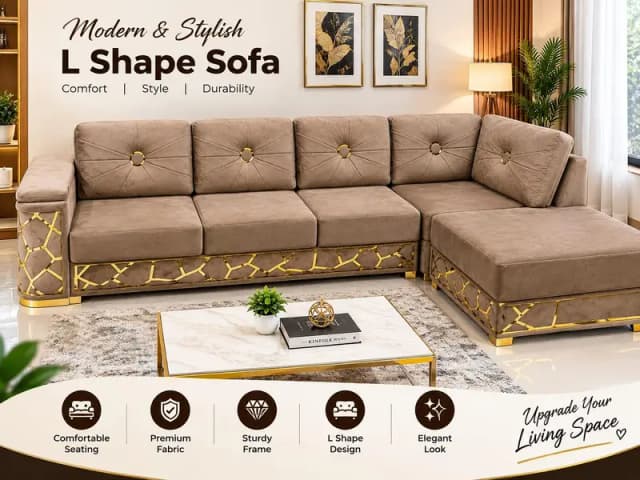 Luxury L-Shape Sofa Modren Gold-Accent Design