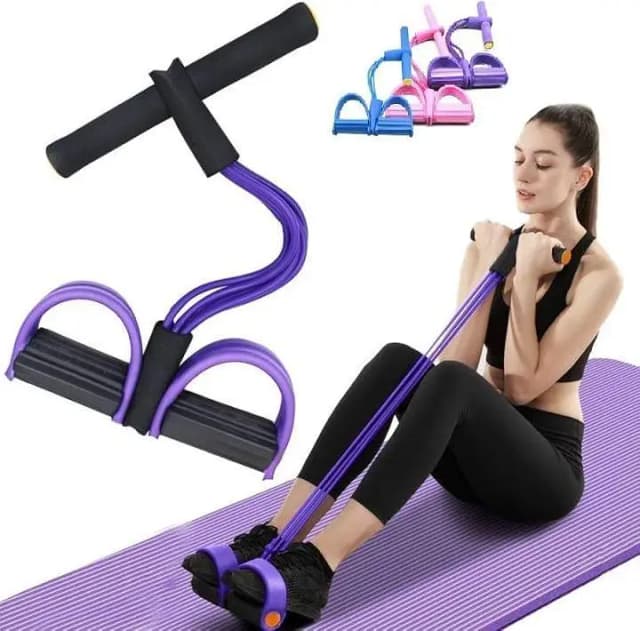 Tummy Trimmer Belly Fat Burner| Double Spring Pull Reducer Resistance Band with Foot Pedal| 4-Tube Elastic Yoga Abs Abdominal Workout Equipment for Weight Loss, Arm Muscle Builder & Core Stre