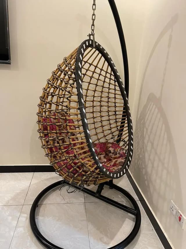 Jhoola with cushion and rod iron stand